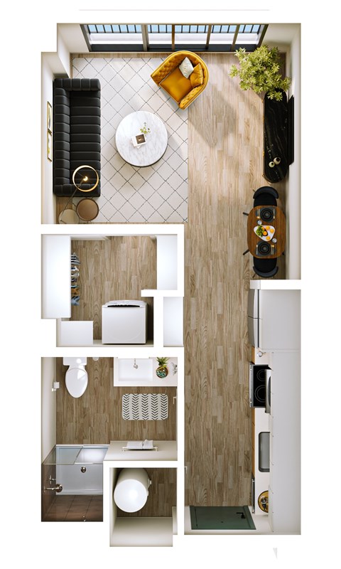 Floor plan for studio, 1 bath, 414 sqft